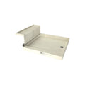 Base'N Bench® 48 In x 60 In Single Curb Shower Pan with Right Drain, Round Polished Chrome Drain Grate, and Bench
