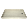 Redi Base® 31 In x 60 In Single Curb Shower Pan with Right Drain 13 In from Back Wall and Round Polished Chrome Drain Grate