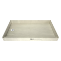 Redi Base® 33 In x 60 In Single Curb Shower Pan with Left Drain 15 In from Back Wall and Round Polished Chrome Drain Grate