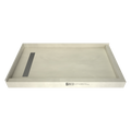 Redi Trench® 30 In x 48 In Right Dual Curb Corner Shower Pan with Left Drain and Linear Solid Brushed Nickel Drain Grate
