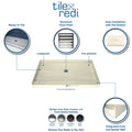 Redi Base® 36 In x 60 In Single Curb Tileable Shower Pan Base with Center Drain