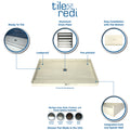 Redi Base® 48 In x 72 In Single Curb Tileable Shower Pan Base with Center Drain