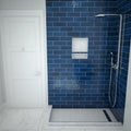 Redi Trench® 33 In x 60 In Double Threshold Corner Tileable Shower Pan Base with Right Drain and Linear Trench