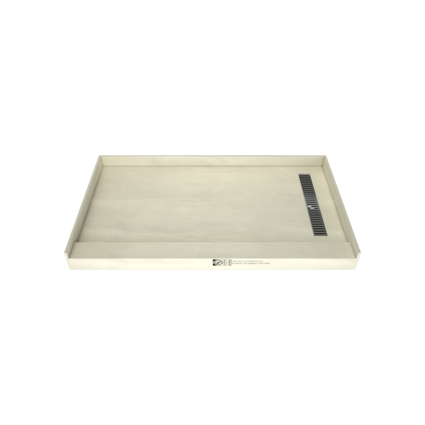 Redi Trench® 34 In x 60 In Single Curb Tileable Shower Pan Base with Right Drain and Linear Trench