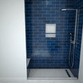 Base'N Bench® 42 In x 60 In Single Curb Tileable Shower Pan Base with Right Drain, Linear Trench, and Bench