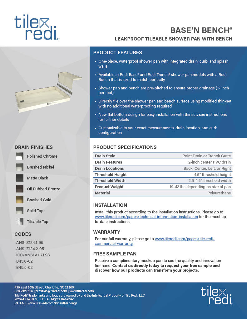 Technical Spec Sheet - Base'N Bench
