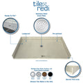 Redi Free® 33 In x 54 In Barrier Free Shower Pan with Left Drain and Round Polished Chrome Drain Grate