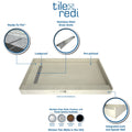 Redi Trench® 42 In x 60 In Left Dual Curb Corner Shower Pan with Right Drain and Linear Matte Black Drain Grate