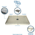 Wonder Drain® 36 In x 48 In Right Dual Curb Corner Shower Pan with Center Drain and Square Tileable Drain Grate