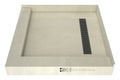Redi Trench® 42 In x 42 In Left Dual Curb Corner Shower Pan with Right Drain and Linear Brushed Nickel Drain Grate