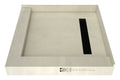 Redi Trench® 42 In x 42 In Left Dual Curb Corner Shower Pan with Right Drain and Linear Matte Black Drain Grate
