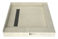 Redi Trench® 42 In x 42 In Right Dual Curb Corner Shower Pan with Left Drain and Linear Brushed Nickel Drain Grate