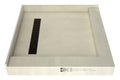 Redi Trench® 42 In x 42 In Right Dual Curb Corner Shower Pan with Left Drain and Linear Oil Rubbed Bronze Drain Grate