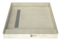 Redi Trench® 42 In x 42 In Single Curb Shower Pan with Left Drain and Linear Polished Chrome Drain Grate